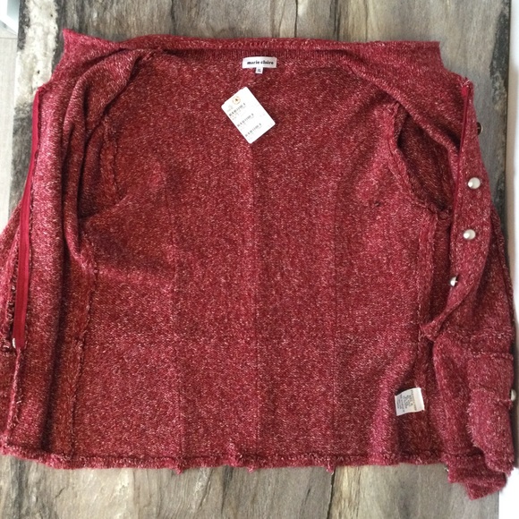 Marie Claire XL Acrylic Wool Blend Boucle Zip Up Cardigan Sweater Jacket Red - Picture 7 of 16